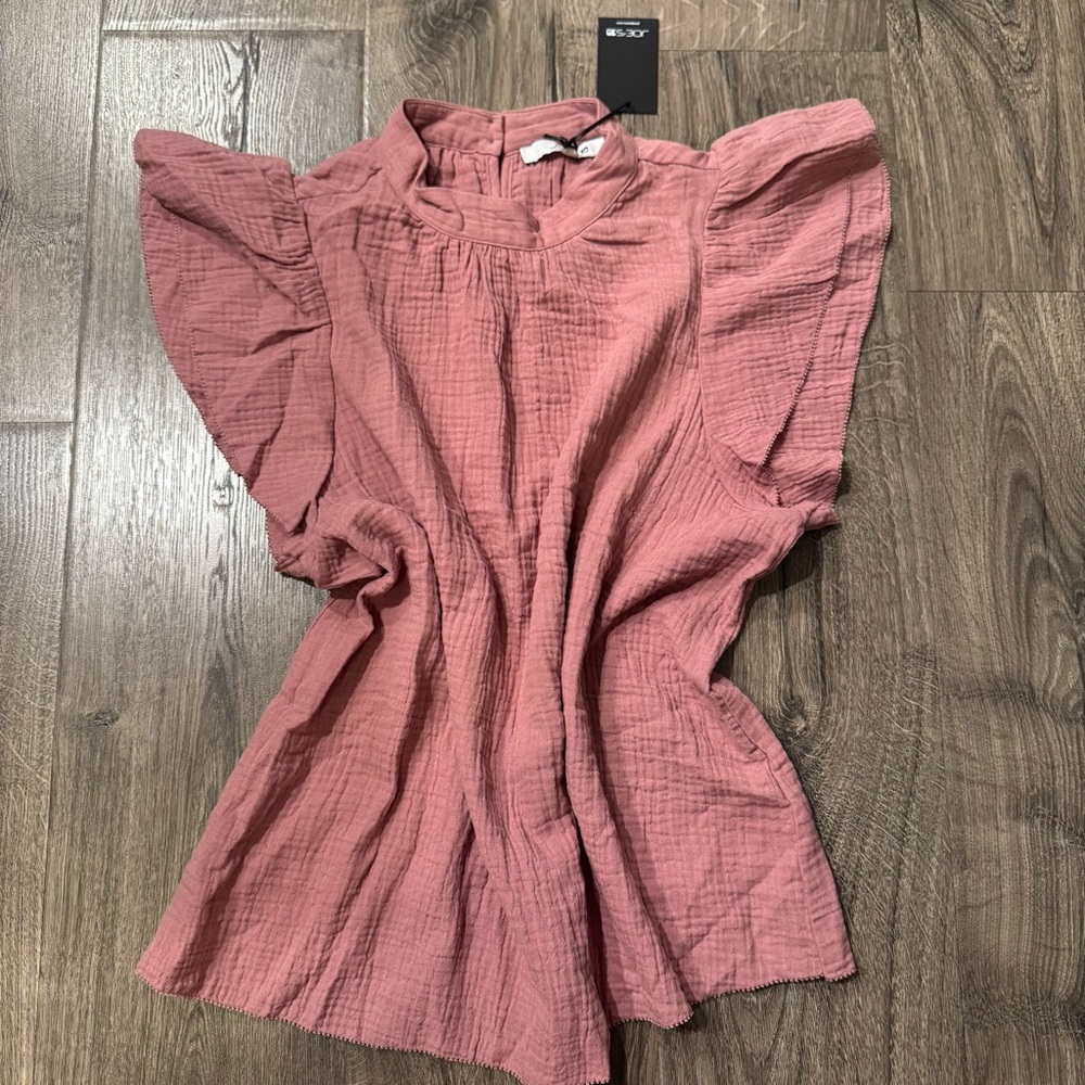 Joe's Jeans Mauve Ruffled sleeve Blouse new size large women rose mock neck